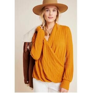 Maeve by Anthropologie size mustard long sleeve light weight faux wrap top